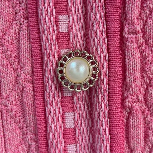 Nanette Lepore Pink Cable Knit Pullover Cardigan Sweater Pearl Buttons Size M - Picture 5 of 10